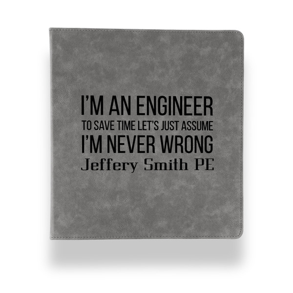 Custom Engineer Quotes Leather Binder - 1" - Grey (Personalized)