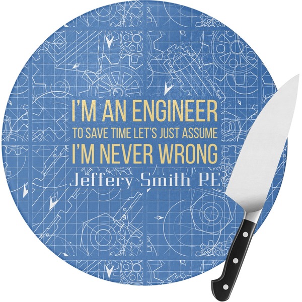 Custom Engineer Quotes Round Glass Cutting Board (Personalized)