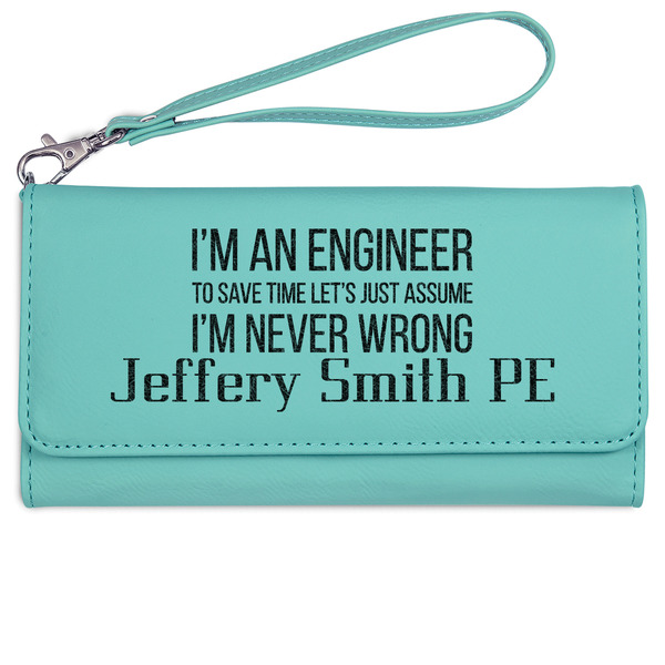 Custom Engineer Quotes Ladies Leatherette Wallet - Laser Engraved- Teal (Personalized)