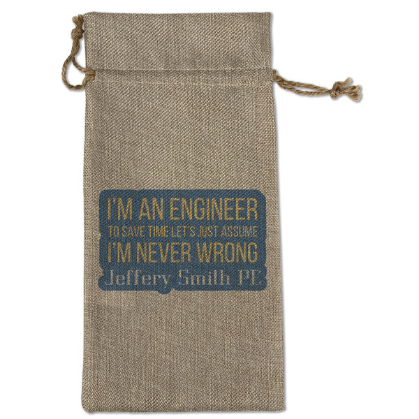 Custom Engineer Quotes Large Burlap Gift Bag - Front