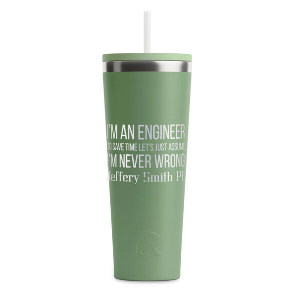 Custom Engineer Quotes RTIC Everyday Tumbler with Straw - 28oz - Light Green - Single-Sided (Personalized)