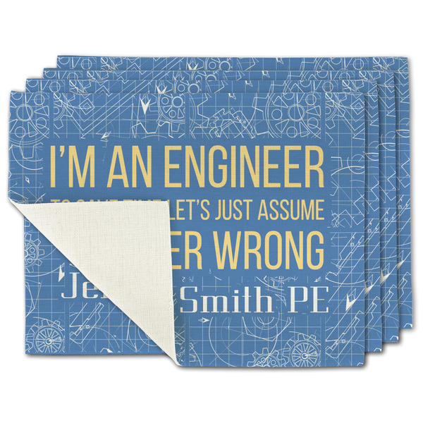 Custom Engineer Quotes Single-Sided Linen Placemat - Set of 4 w/ Name or Text