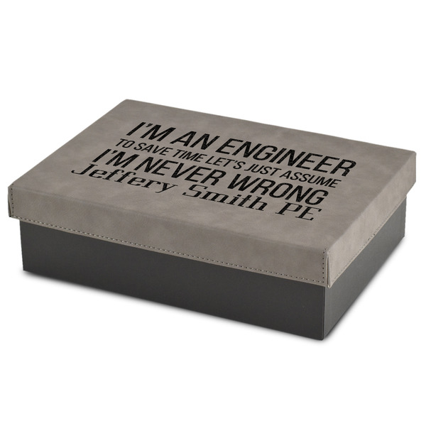 Custom Engineer Quotes Medium Gift Box w/ Engraved Leather Lid (Personalized)