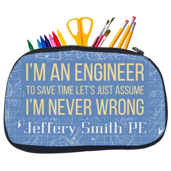 Custom Engineer Quotes Neoprene Pencil Case - Medium w/ Name or Text