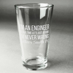 Engineer Quotes Pint Glass - Engraved (Single) (Personalized)
