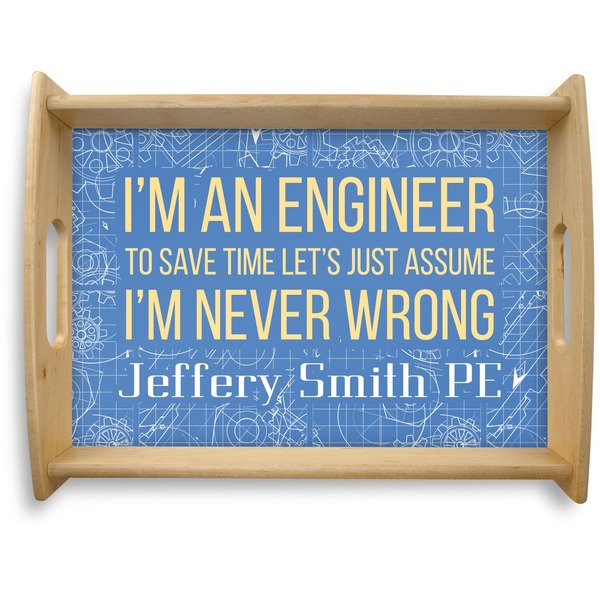 Custom Engineer Quotes Natural Wooden Tray - Large (Personalized)