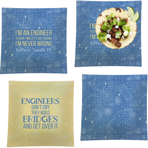 Custom Engineer Quotes Set of 4 Glass Square Lunch / Dinner Plate 9.5" (Personalized)