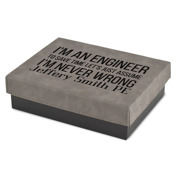 Custom Engineer Quotes Small Gift Box w/ Engraved Leather Lid (Personalized)