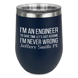 Engineer Quotes Stemless Stainless Steel Wine Tumbler - Navy - Single Sided (Personalized)