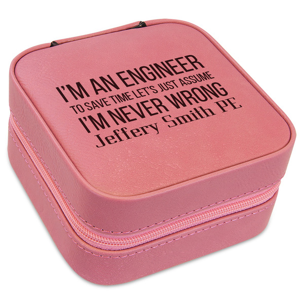 Custom Engineer Quotes Travel Jewelry Boxes - Pink Leather (Personalized)