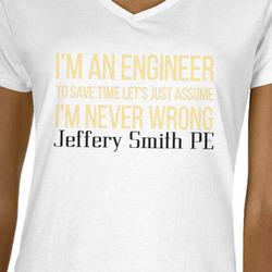Engineer Quotes Women's V-Neck T-Shirt - White - Large (Personalized)