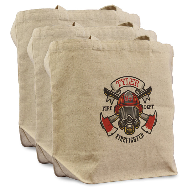 Custom Firefighter Reusable Cotton Grocery Bags - Set of 3 (Personalized)