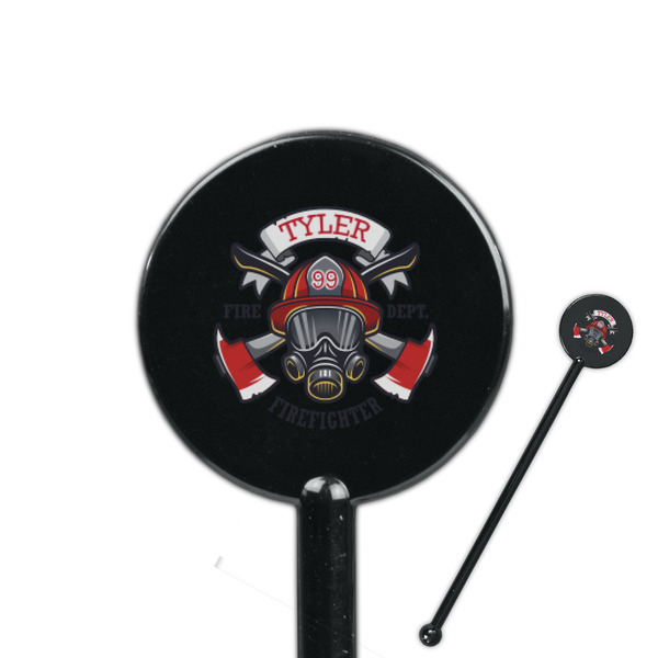 Custom Firefighter 5.5" Round Plastic Stir Sticks - Black - Double Sided (Personalized)