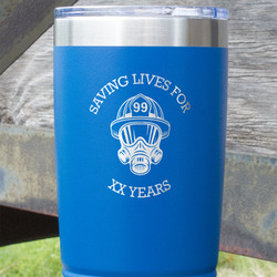 Firefighter 20 oz Stainless Steel Tumbler - Royal Blue - Double Sided (Personalized)