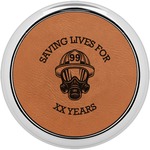 Firefighter Set of 4 Leatherette Round Coasters w/ Silver Edge (Personalized)