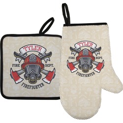Firefighter Right Oven Mitt & Pot Holder Set w/ Name or Text