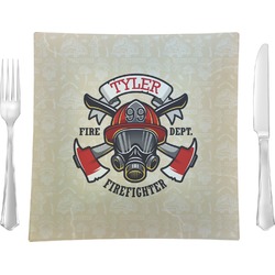 Firefighter 9.5" Glass Square Lunch / Dinner Plate- Single or Set of 4 (Personalized)