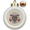 Firefighter Ceramic Christmas Ornament - Poinsettias (Front View)