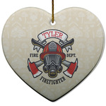 Firefighter Heart Ceramic Ornament w/ Name or Text