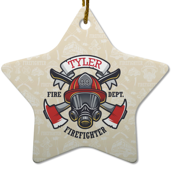 Custom Firefighter Star Ceramic Ornament w/ Name or Text
