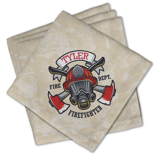 Custom Firefighter Cloth Cocktail Napkins - Set of 4 w/ Name or Text