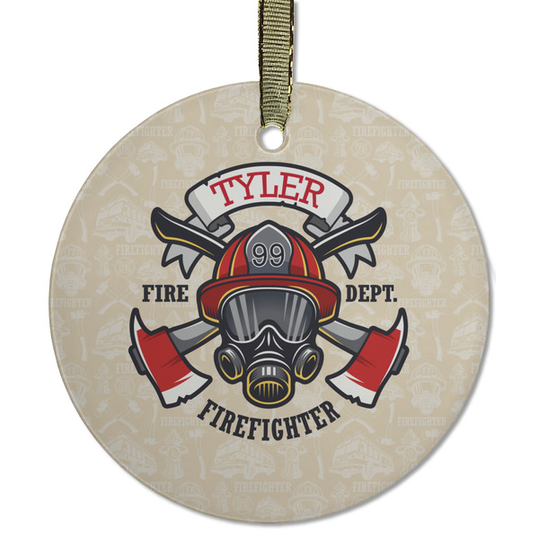 Custom Firefighter Flat Glass Ornament - Round w/ Name or Text