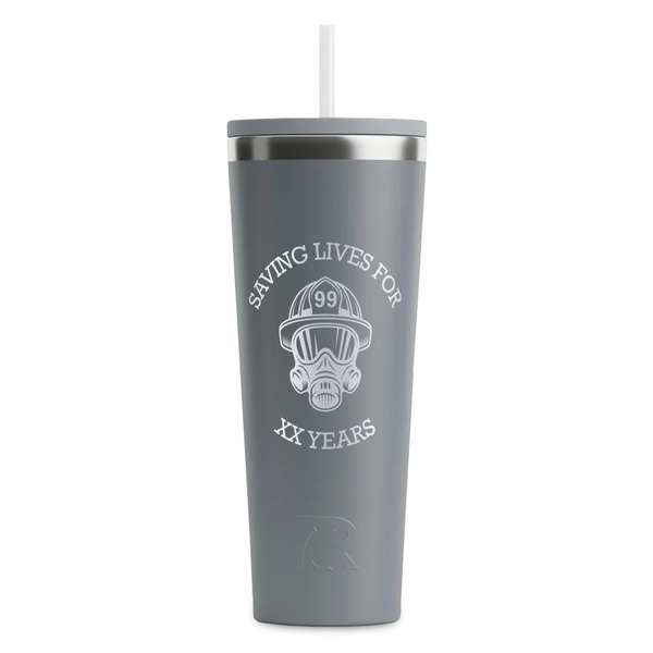 Custom Firefighter RTIC Everyday Tumbler with Straw - 28oz - Grey - Single-Sided (Personalized)