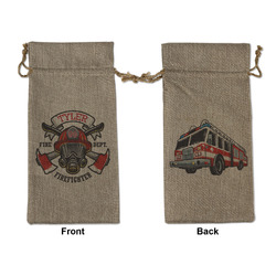 Firefighter Large Burlap Gift Bag - Front & Back (Personalized)