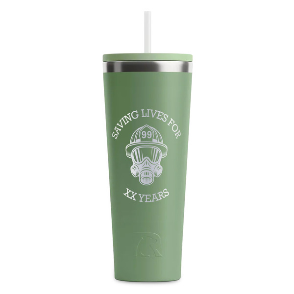 Custom Firefighter RTIC Everyday Tumbler with Straw - 28oz - Light Green - Single-Sided (Personalized)