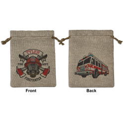 Firefighter Medium Burlap Gift Bag - Front & Back (Personalized)