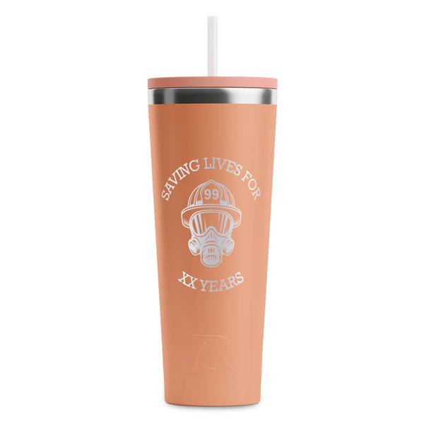 Custom Firefighter RTIC Everyday Tumbler with Straw - 28oz - Peach - Double-Sided (Personalized)