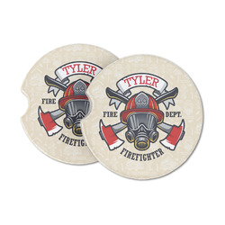 Firefighter Sandstone Car Coasters - Set of 2 (Personalized)