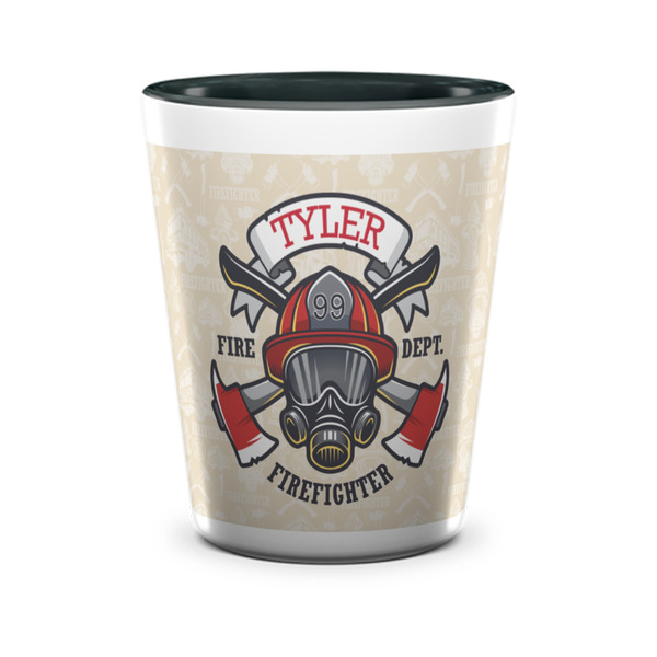 Custom Firefighter Ceramic Shot Glass - 1.5 oz - Two Tone - Set of 4 (Personalized)