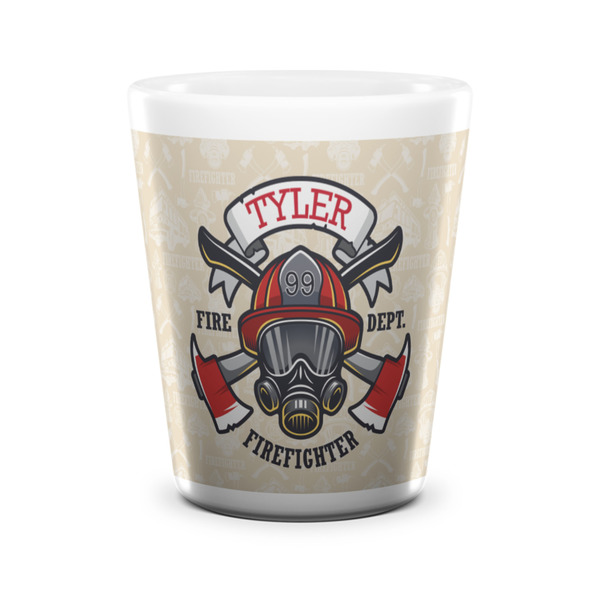 Custom Firefighter Ceramic Shot Glass - 1.5 oz - White - Single (Personalized)