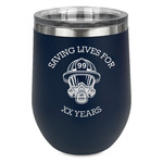 Firefighter Stemless Stainless Steel Wine Tumbler - Navy - Double Sided (Personalized)