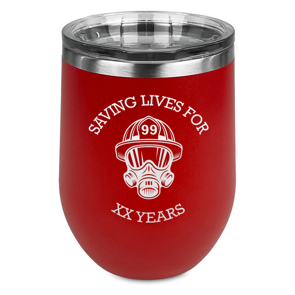 Custom Firefighter Stemless Stainless Steel Wine Tumbler - Red - Double Sided (Personalized)