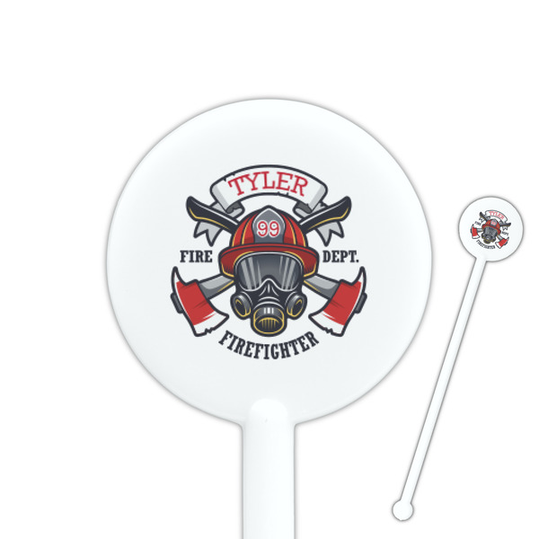 Custom Firefighter 5.5" Round Plastic Stir Sticks - White - Double Sided (Personalized)