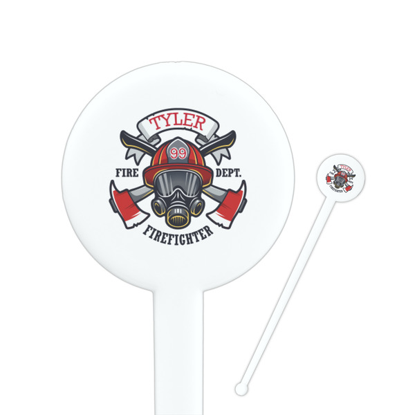 Custom Firefighter 7" Round Plastic Stir Sticks - White - Single Sided (Personalized)