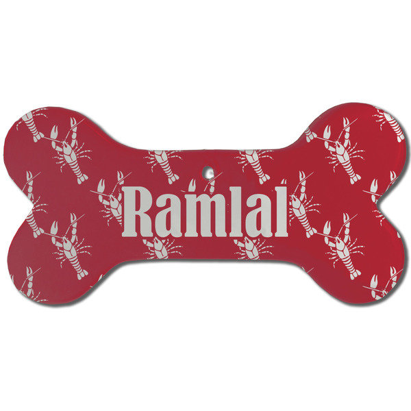 Custom Crawfish Ceramic Dog Ornament - Front w/ Name and Initial