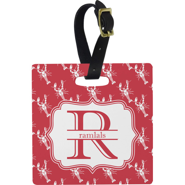 Custom Crawfish Plastic Luggage Tag - Square w/ Name and Initial