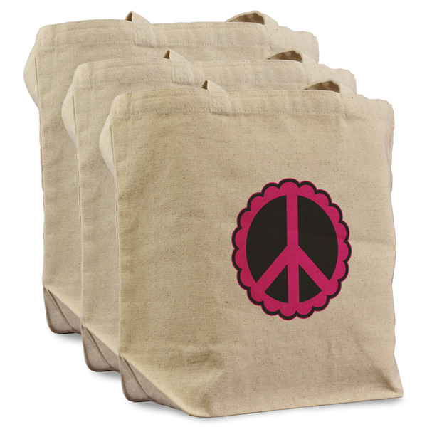 Custom Peace Sign Reusable Cotton Grocery Bags - Set of 3