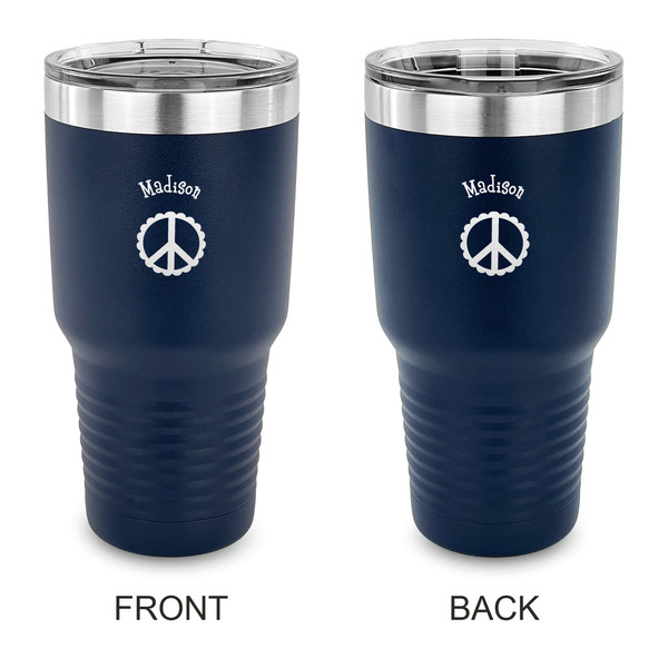 Custom Peace Sign 30 oz Stainless Steel Tumbler - Navy - Double Sided (Personalized)