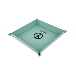 Peace Sign Faux Leather Dice Tray - 6" x 6" - Teal (Personalized)