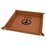 Peace Sign Faux Leather Dice Tray - 9" x 9" - Rawhide (Personalized)