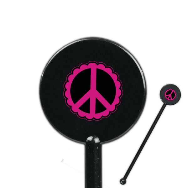 Custom Peace Sign 5.5" Round Plastic Stir Sticks - Black - Double Sided