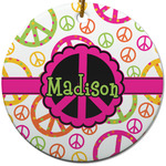 Peace Sign Round Ceramic Ornament w/ Name or Text