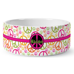 Peace Sign Ceramic Dog Bowl - Medium (Personalized)