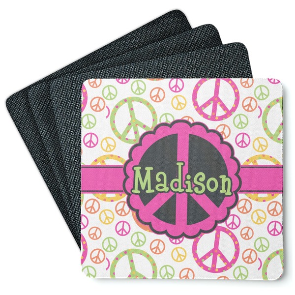 Custom Peace Sign Square Rubber Backed Coasters - Set of 4 (Personalized)