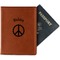 Peace Sign Cognac Leather Passport Holder With Passport - Main