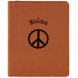 Peace Sign Leatherette Zipper Portfolio with Notepad - Double Sided (Personalized)